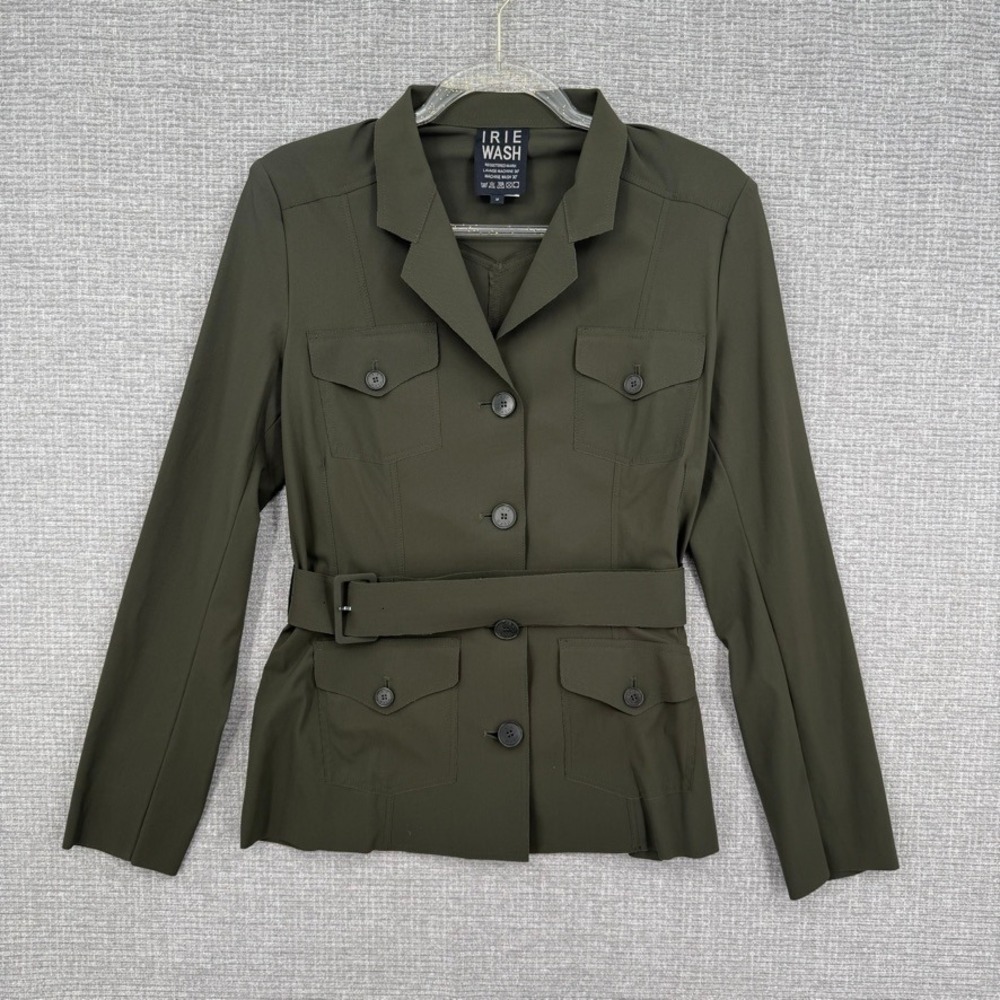 Irie Wash Safari Utility Jacket Women Size M Green Belted Stretch Lightweight